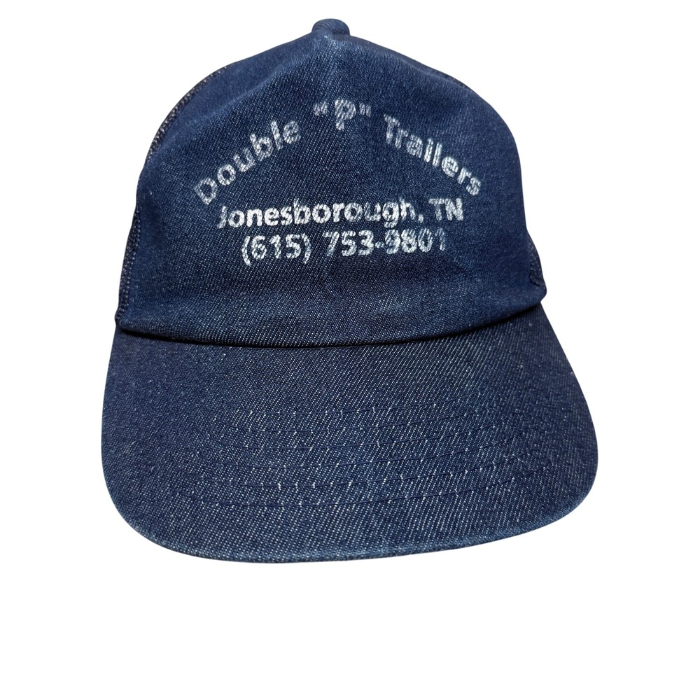Unbranded Trucker Hat Mens OSFA Blue Double P Trailers Denim Mesh Snapback Vtg